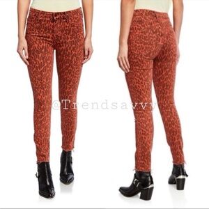 MOTHER The Looker High Rise Skinny Ankle Jeans Leopard Orange Brown 26 Raw Hem